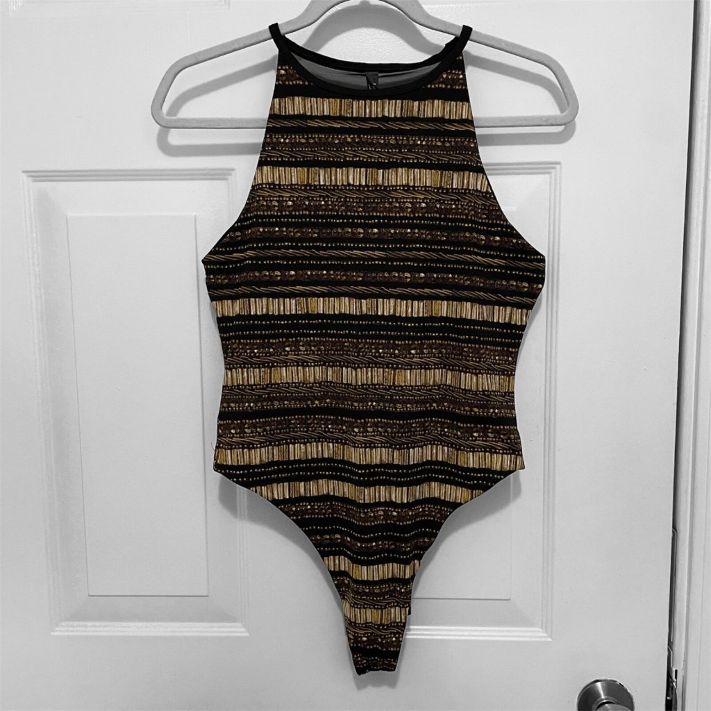 Victoria Sport Bodysuit Brown Sheer Back Halter Top Womens Size M
